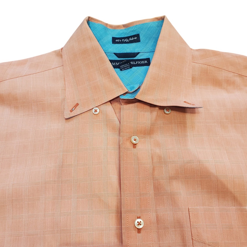 VTG Tommy Hilfiger Shirt Mens M Orange Salmon 80s 2-Ply Cotton Oxford Preppy - Picture 3 of 13